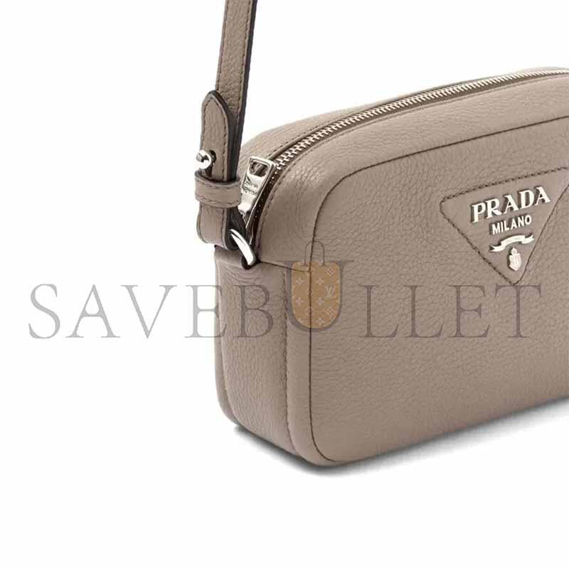 PRADA LEATHER CAMERA BAG SHOULDER BAG CROSSBODY BAG WOMEN'S LIGHT GRAY 1BH192 (19*12*6cm) 